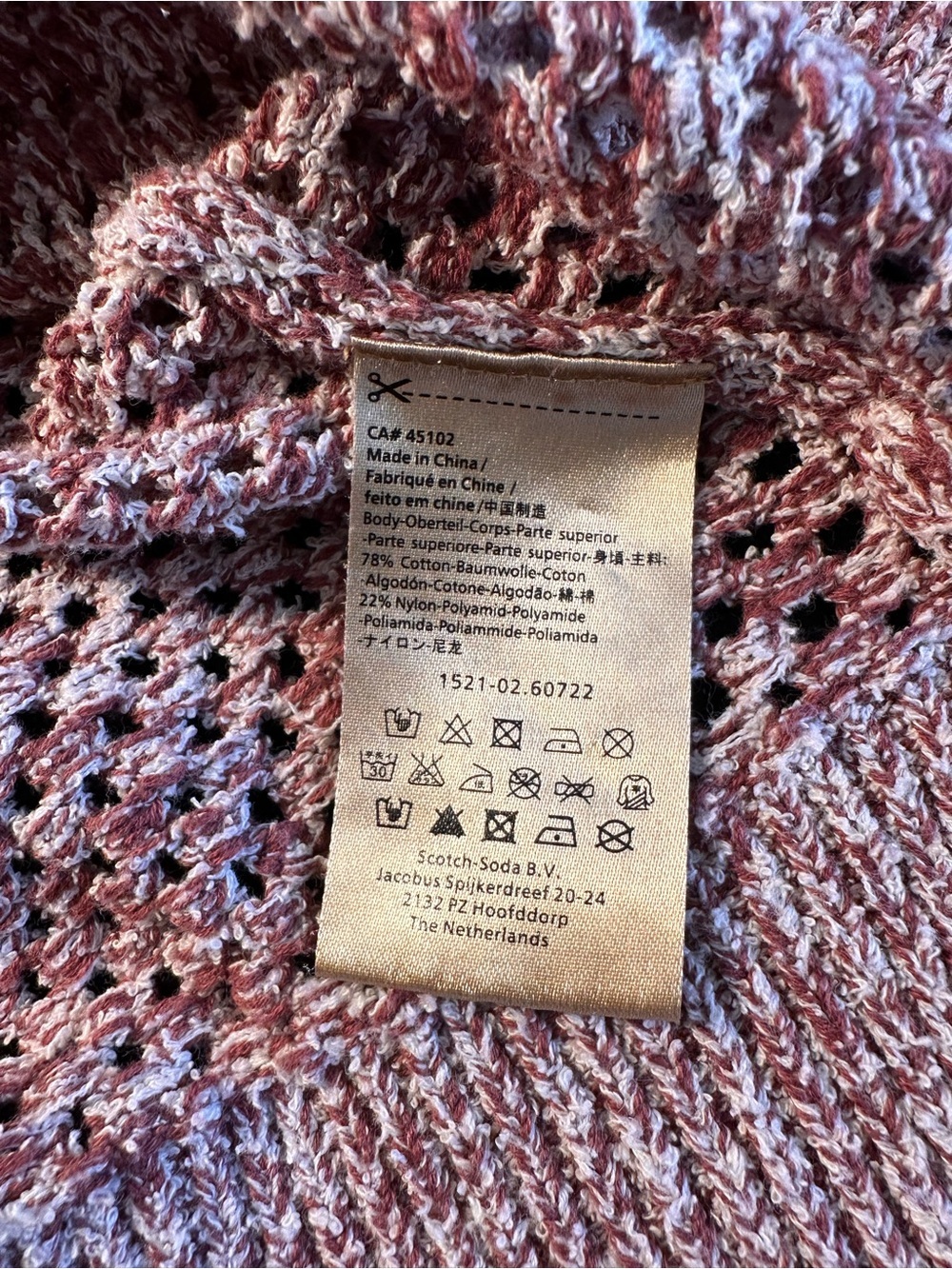 Maison Scotch Open Knit Sweater Womens M Dark Pink Button Shoulder Cotton Blend - Picture 9 of 12